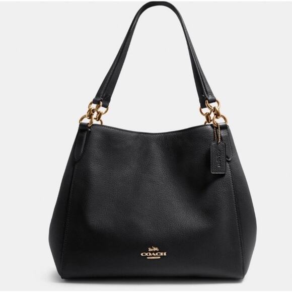 Coach Hallie Black Pebbled Leather Shoulder Bag F80268 - Picture 1 of 16